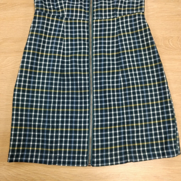 $60 AEROPOSTALE Plaid Zip-Front Slim Dress 90s Style Spaghetti Strap Green XS - Picture 6 of 10